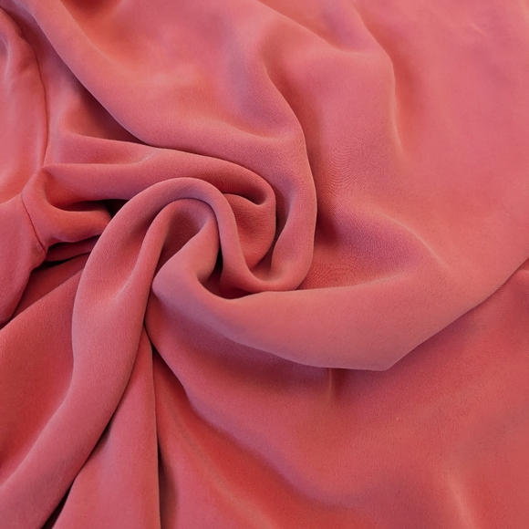 Vintage 70s 100% Silk Short Sleeve Double Button Up Blouse - Coral Pink - Picture 5 of 10